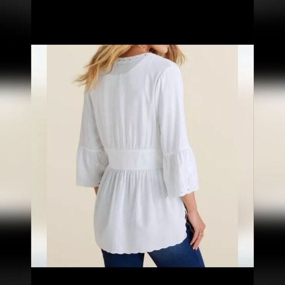 Soft Surroundings Icon Melissani Tunic White Embroidered Eyelet Size L Boho - Picture 14 of 14